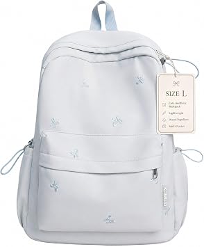 Women Aesthetic Y2K Solid Color Laptop Backpack Daypack Blue, Large