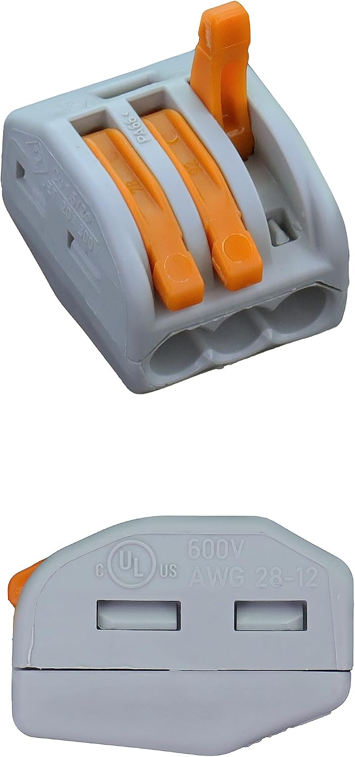 222-413 | WAGO Lever-Nuts® | Original Lever-Operated Splicing Connector | for Solid and Stranded Conductors | 3-Conductor with Operating levers | 28-12 AWG | Gray housing | [Box of 50 Pieces]