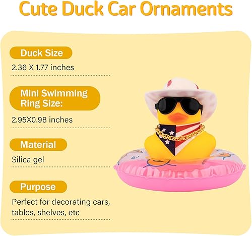 Miniatura 2 de wonuu Decoración de coche de pato de goma, accesorios para automóvil, adorno para tablero de instrumentos con sombrero de vaquero occidental, anillo