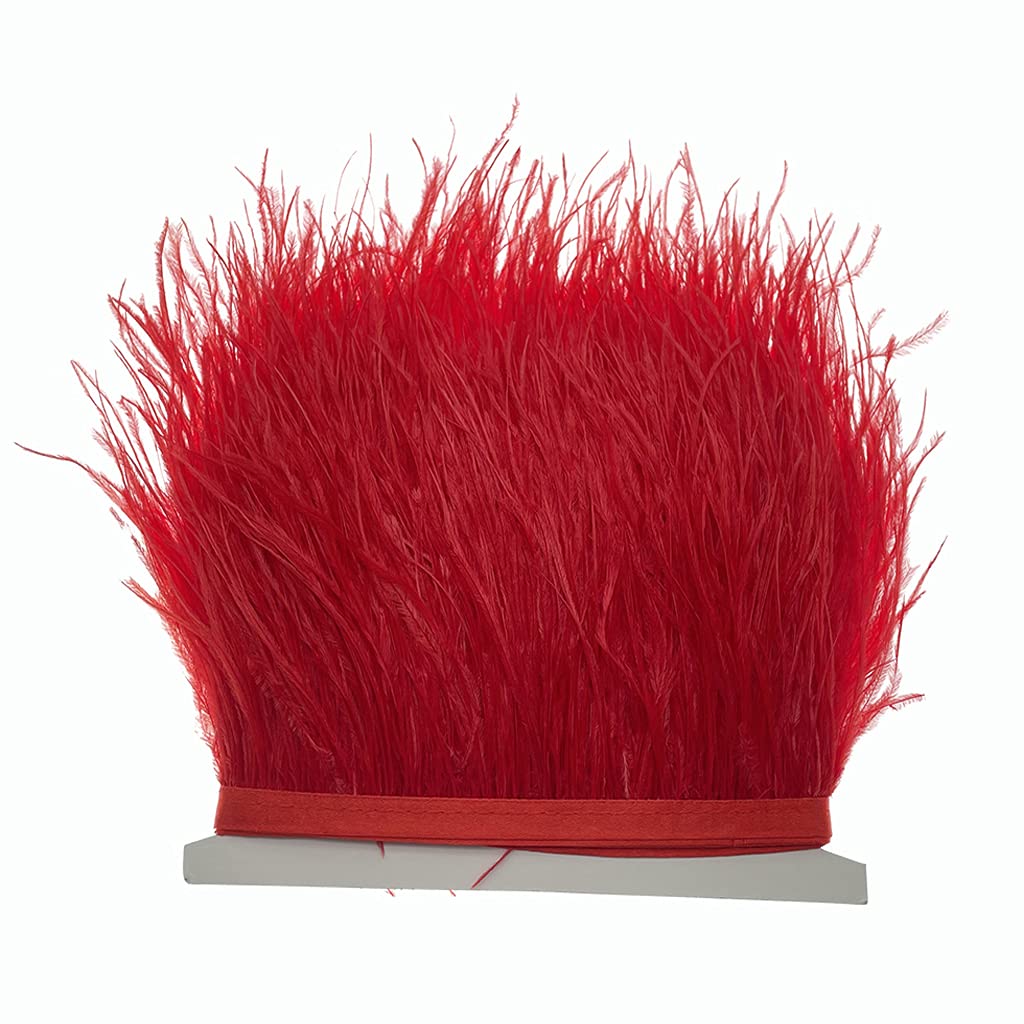 2Yard Red Ostrich Feather Fringe Trim 4-6inch in Width for DIY Costume Sewing Craft Decor Dress Accessories Party Supplies Festival Outfits