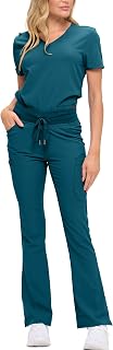 Women’s Soft Stretch Scrub Set With Nine Pockets– V-Neck Top & High-Waisted Bootcut Pants