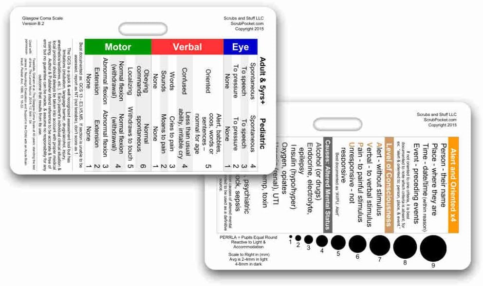 Glasgow Coma Scale (GCS) Horizontal Reference Badge ID Card (1 Card)