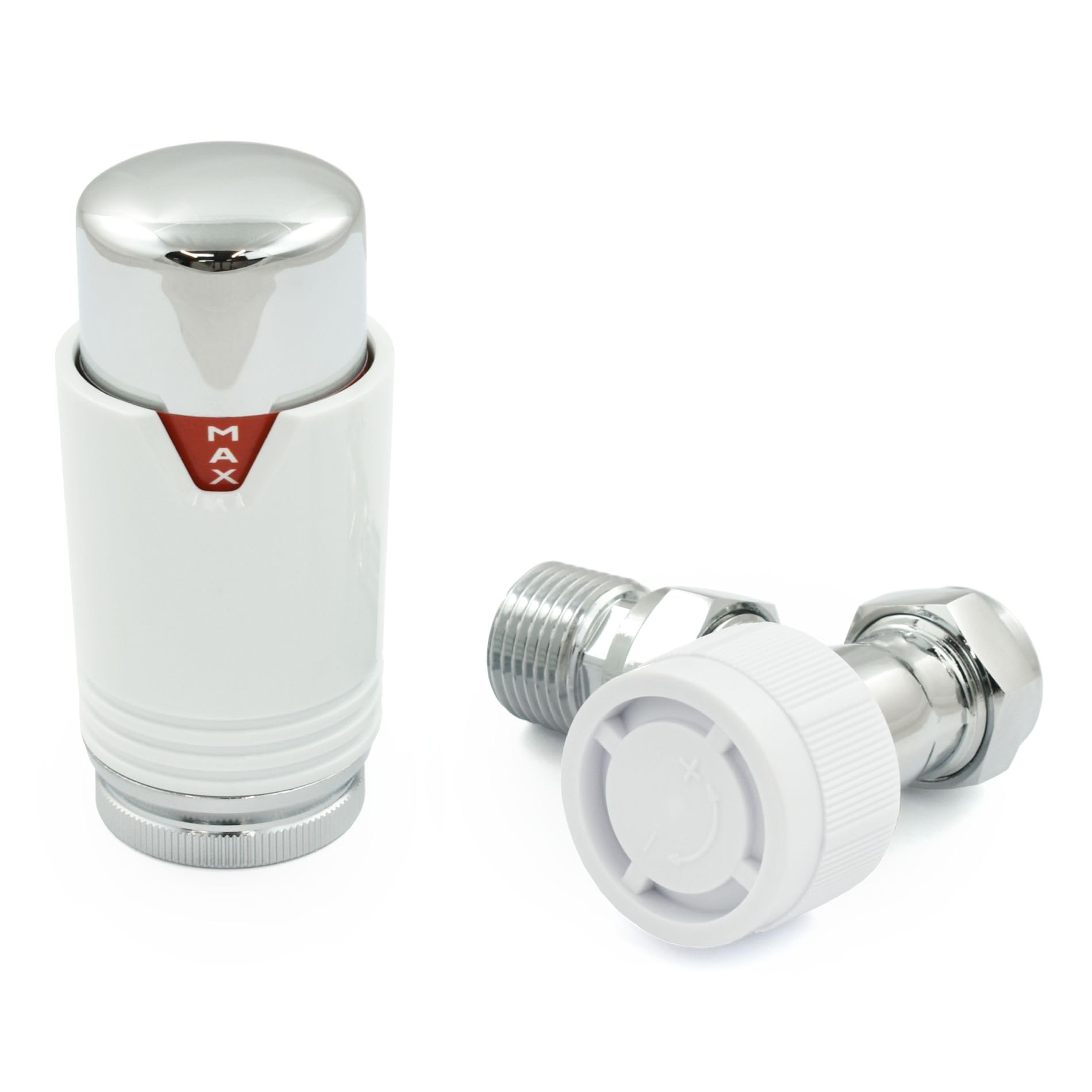 Valvola termostatica per termosifone ad angolo TRV, 2 paia, colore: bianco e cromato