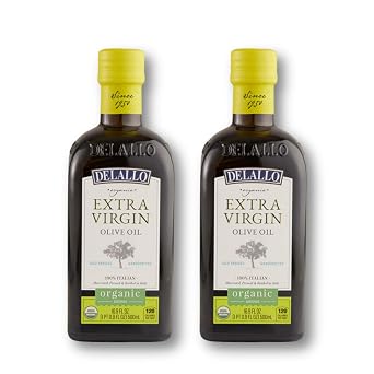 DeLallo Organic Extra Virgin Olive Oil, Imported from Italy, Gourmet Oil for Dipping and Drizzling, Made With First Cold Pressing of Olives, 16.9 oz Bottle 2 Pack