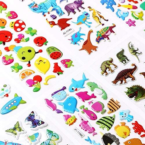Vicloon 3D Stickers for Kids, 22 Variety Sheets Puffy Stickers, 500+ Children Stickers for Party Rewarding Gifts Scrapbooking Including Animals Fish Dinosaurs Numbers Fruits Trucks Butterfly and More
