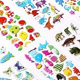 Vicloon Naklejki 3D dla dzieci, 22 różne arkusze, puszyste, ponad 500 naklejek, dla dzieci, na imprezę, nagradzające prezenty, do scrapbookingu, zwierzęta, dinozaury, cyfry, owoce, ciężarówki itd.