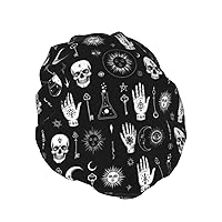 Vista 2 de Gorro de ducha gótico, cuervo, cuervo, calavera, luna, estrella, gótico, gorra de baño diseñada para mujeres, impermeable, doble capa