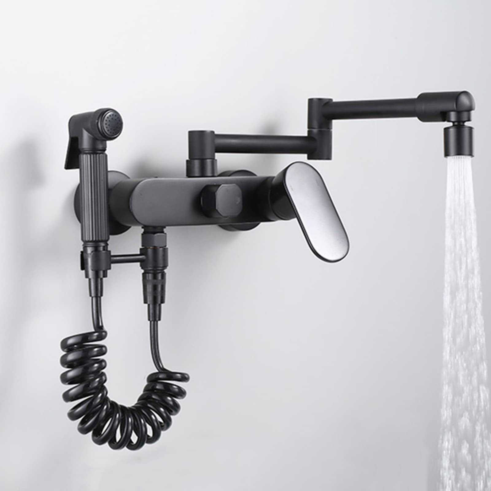 Robinet d'évier de cuisine en laiton pliant style bistrot avec pistolet noir Nero