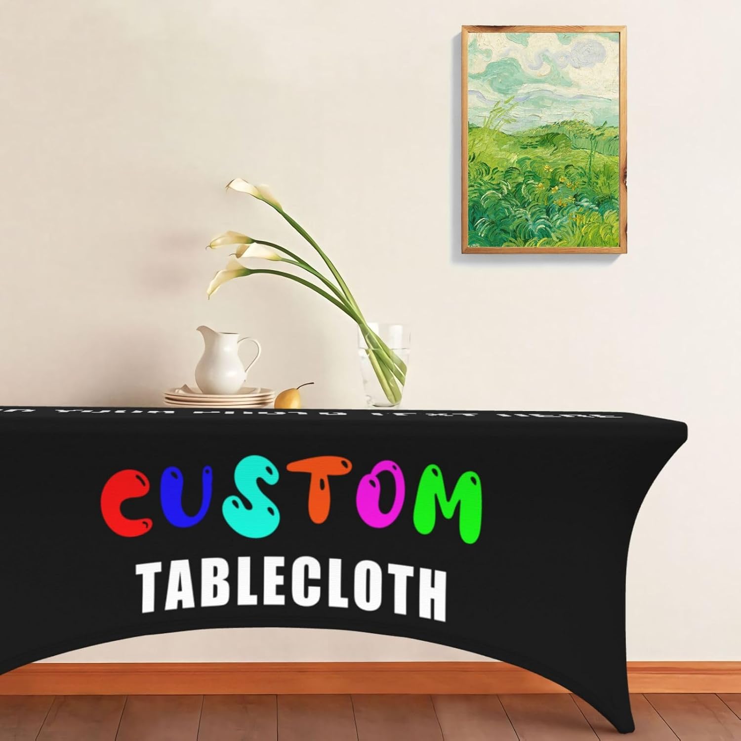 Custom Table Cloth with Business Logo Personalized Tablecloth Add Your Photo Text Name Table Runner Banner Sign Customized Table Cover, Yellow, 6 FT