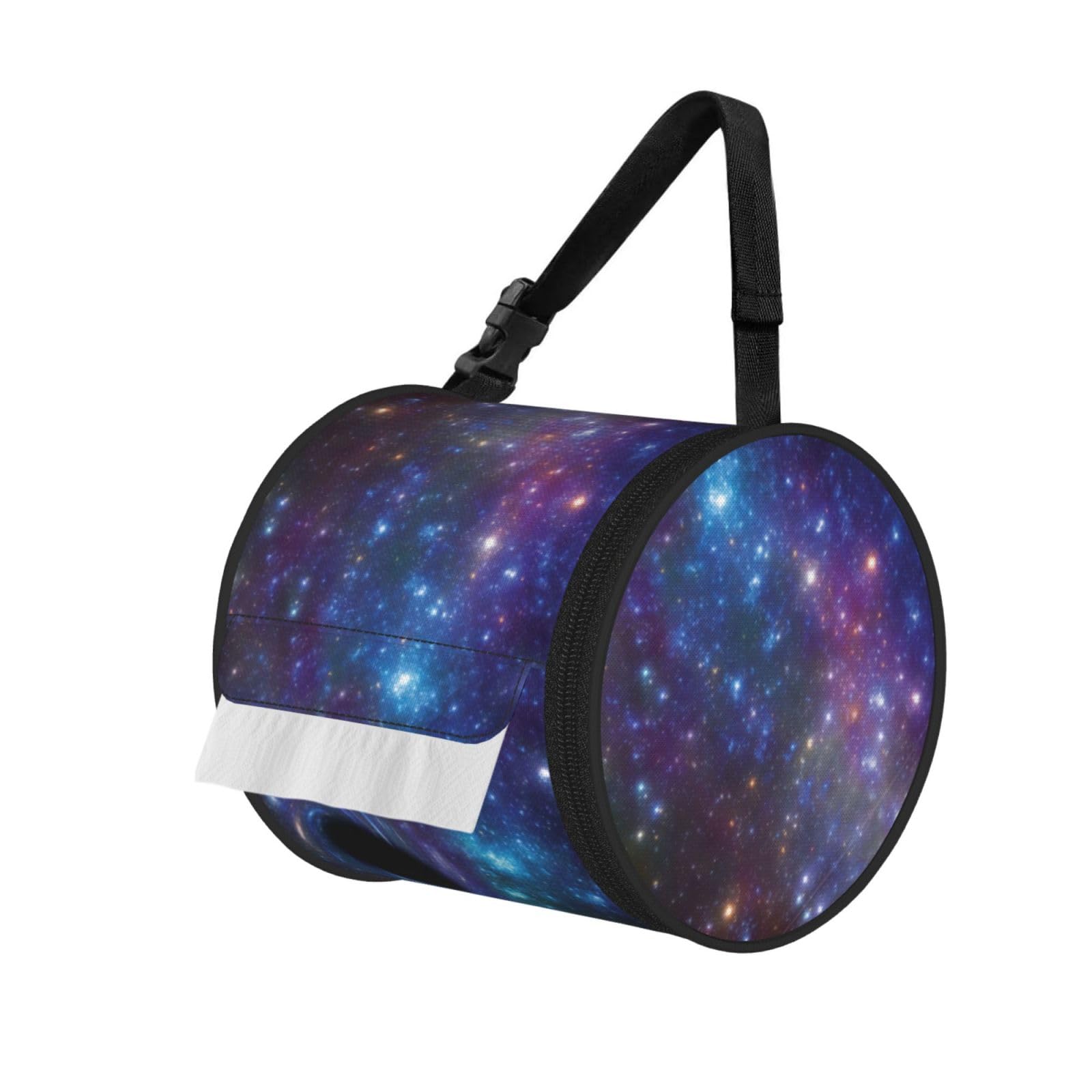Galaxy Print Round Paper Tissue Holder With Shoulder Strap, Portable Roll Case For Caravan Travel Use