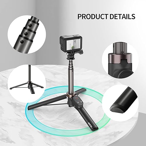 Miniatura 3 de Trípode para selfie stick con control remoto para GoPro Max Mini Hero 12 Hero 11 Hero 10 Hero 9 Hero 8 Negro, trípode monopie de aluminio Bluetooth