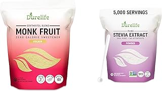 Durelife Golden Monk Fruit Sweetener, 5 lb and Durelife 100% Pure stevia extract sweetener 8 oz