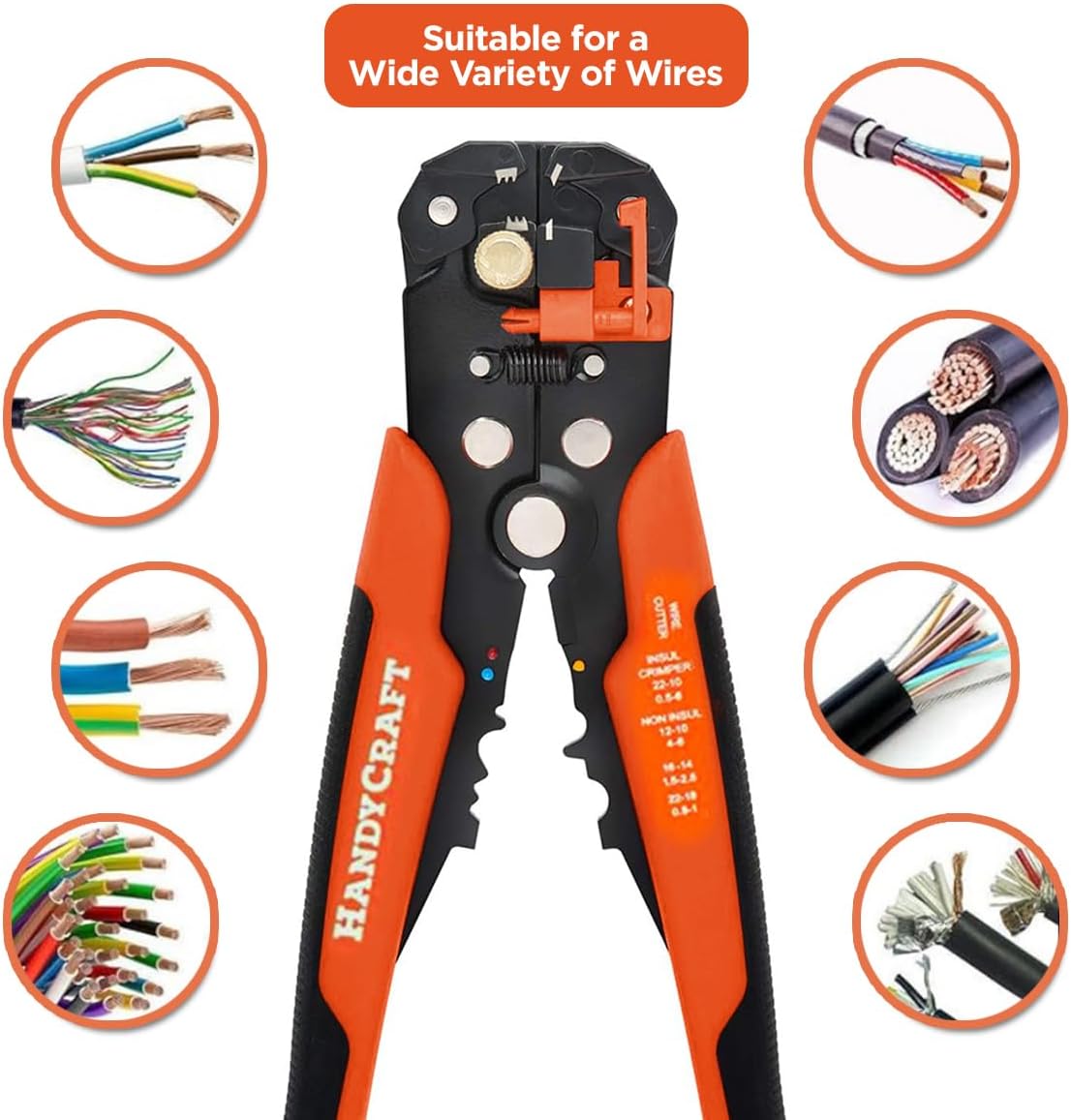 HandyCraft 5-in-1 Wire Stripper, Cutter & Crimper – Automatic Stripping Tool for 10-24 AWG Electrical Wires – Multi-Function Precision Hand Tool