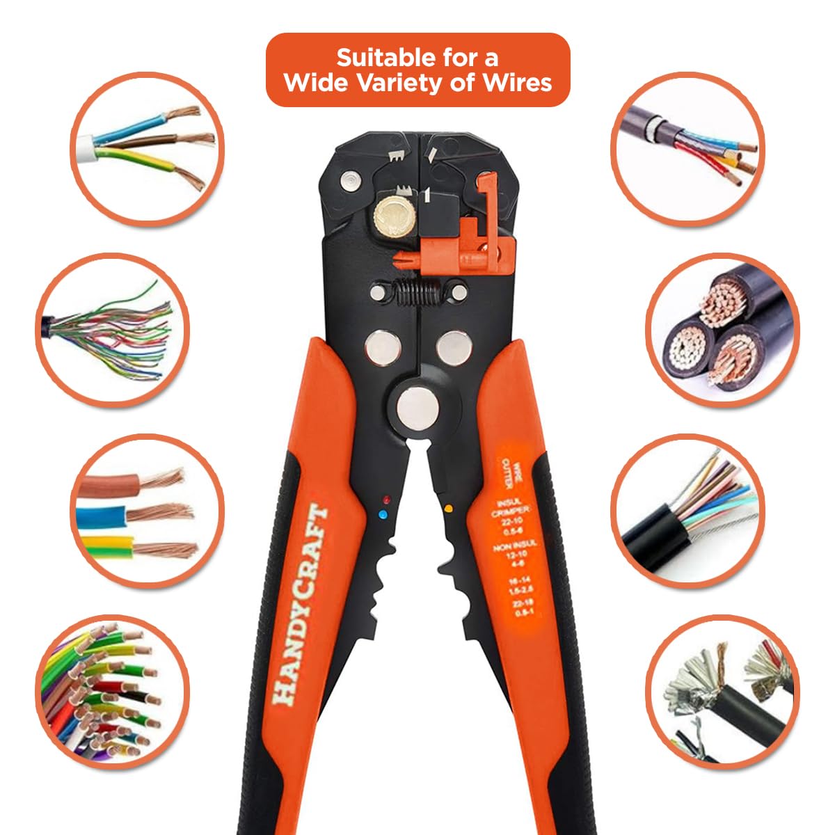 HandyCraft - Pelacables, cortador y crimpadora 5 en 1, herramienta de pelado automático para cables eléctricos de 10-24 AWG, herramienta manual de precisión multifunción