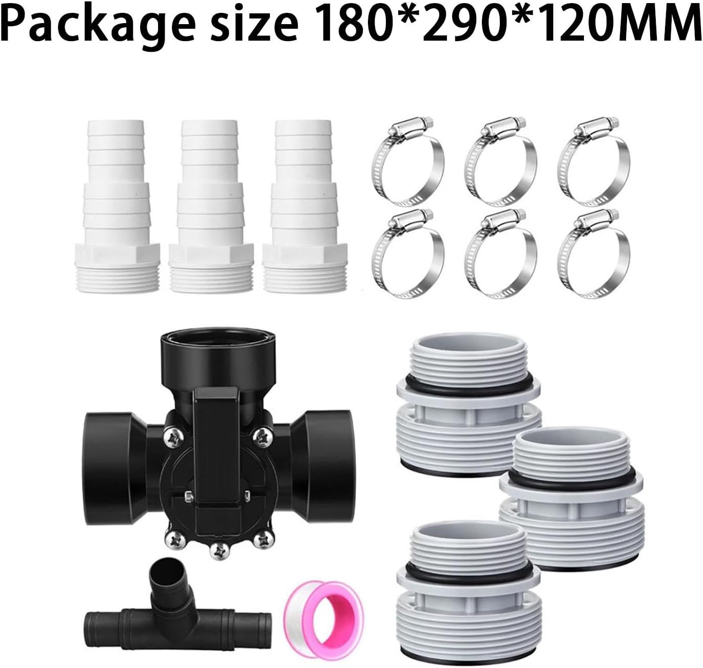 MYCENSE 3 Way Diverter Water Valve Hose Adapter, with Hose Clamps, Premium, Garden Pool Diverter for Garden Pond,Pools and Spas, Black