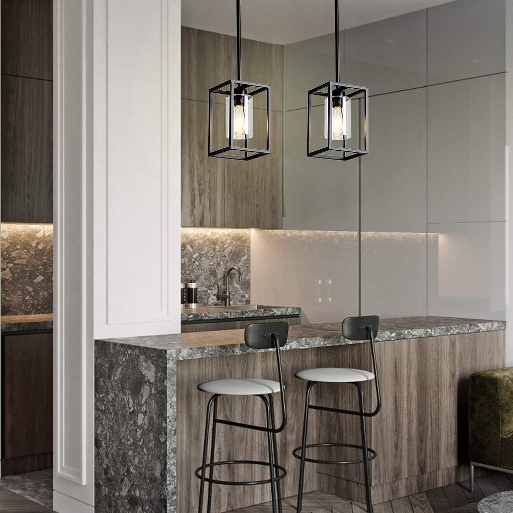 Gеt Sресіаl Prісе XILICON 1Light Foyer Chandelier Black Farmhouse Light Fixture Dining Room Lighting Fixtures Hanging Ceiling Lighting for Foyer Entryway with Glass Shade Adjustable