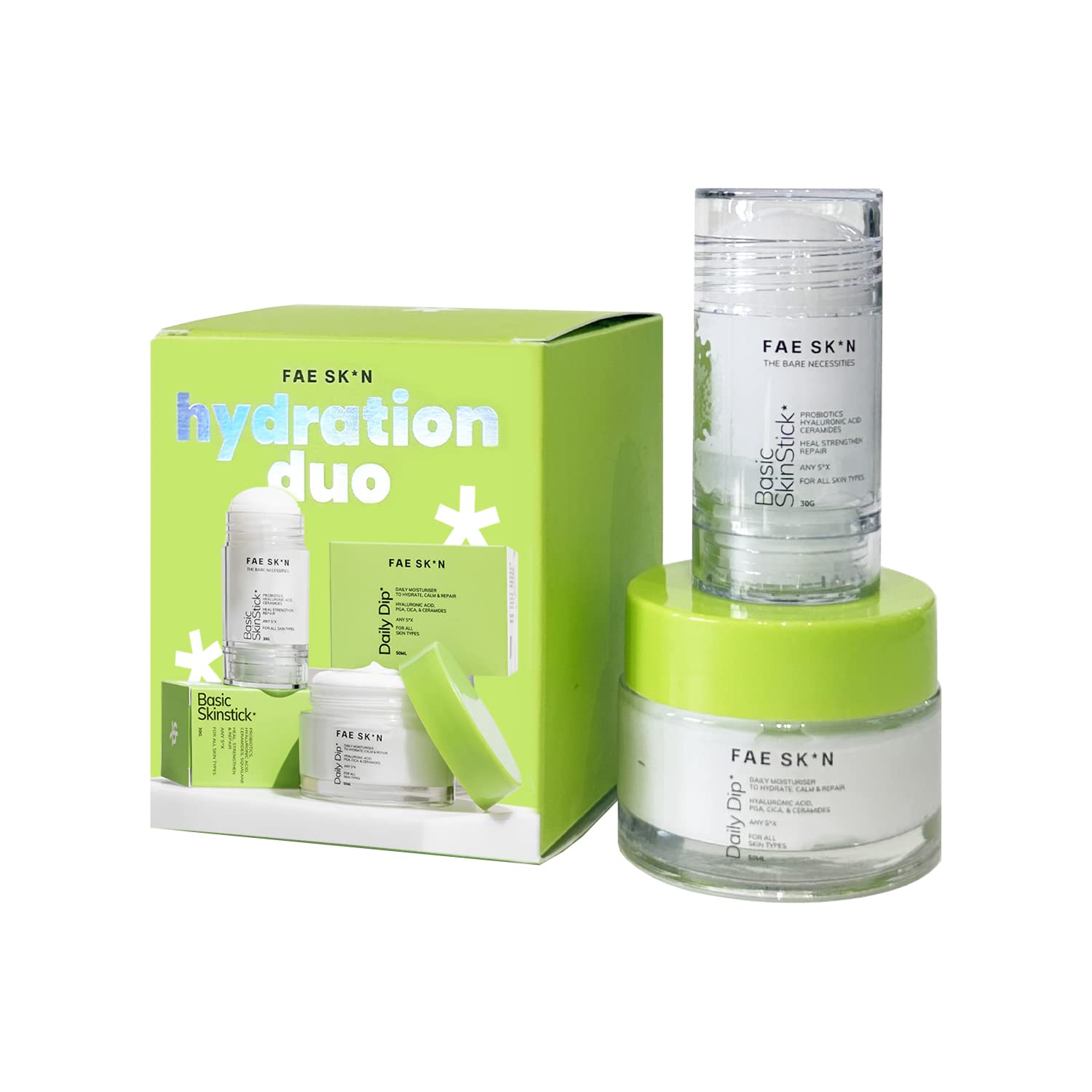 FAE Beauty Cooling & Moisturising Combo | Probiotic Serum Stick, Lightweight Daily Moisturiser | Skincare For Beginners | Non Sticky | Nourish Hydrate Repair | For All Skin Types | Vegan