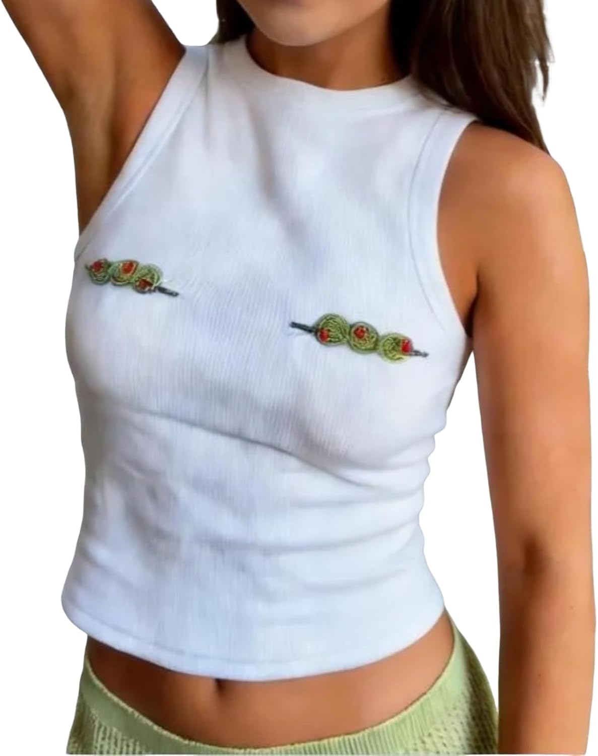 Beaded Grunge Tank Tops Y2k Sleeveless Crop Top Cute Women Whimsy Twee Flower Graphic Baby Tee Emo 2000s Streetwear