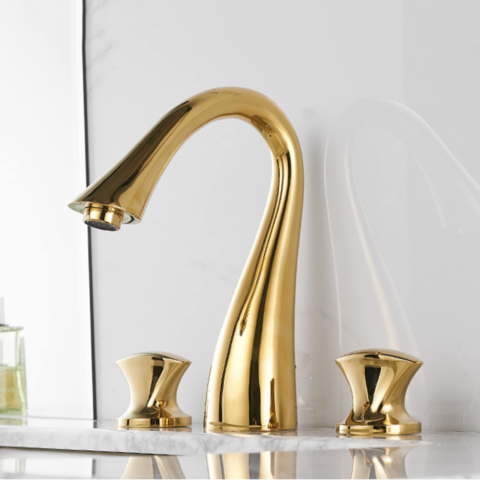 Vintage-Waschtischarmatur für Badezimmer, 3-Loch, Messing, Mischbatterie mit Doppelgriffen, Warm- und Kaltwasseranschluss, 2-Hebel-Armatur, Gold (Farbe: Gold)