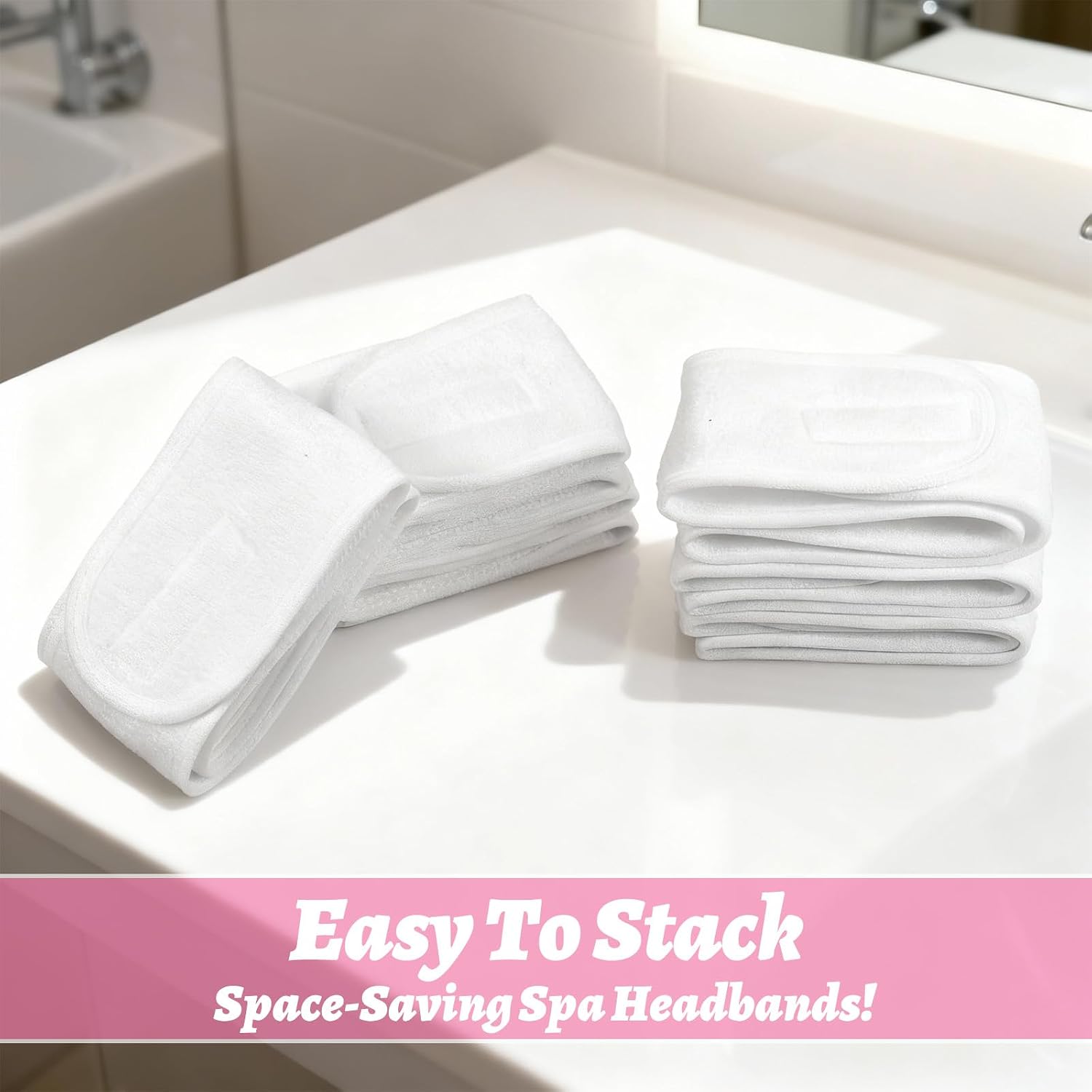 3Pcs Facial Spa Headband Wrap for Women - Adjustable Non-Slip Extra Long Terry Cloth Headband Wrap for Washing Face, Makeup, and Shower - Soft and Stretchable Hair Wraps White