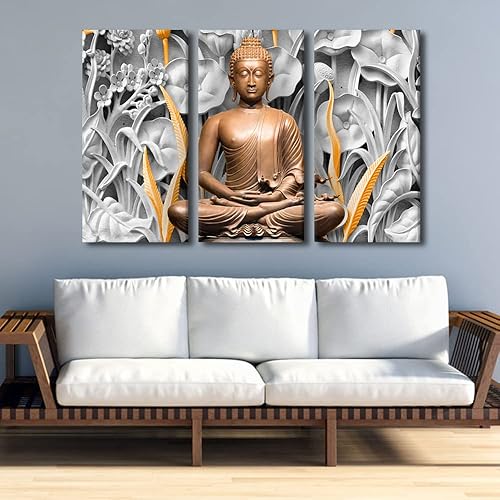 Vista 223 de TUMOVO Wall Art for Living Room Buddha Sculpture Flower Paintings Canvas Wall Art 3 Panel Wall Art Canvas Artwork Wall Decor Large Wall Decor Canvas