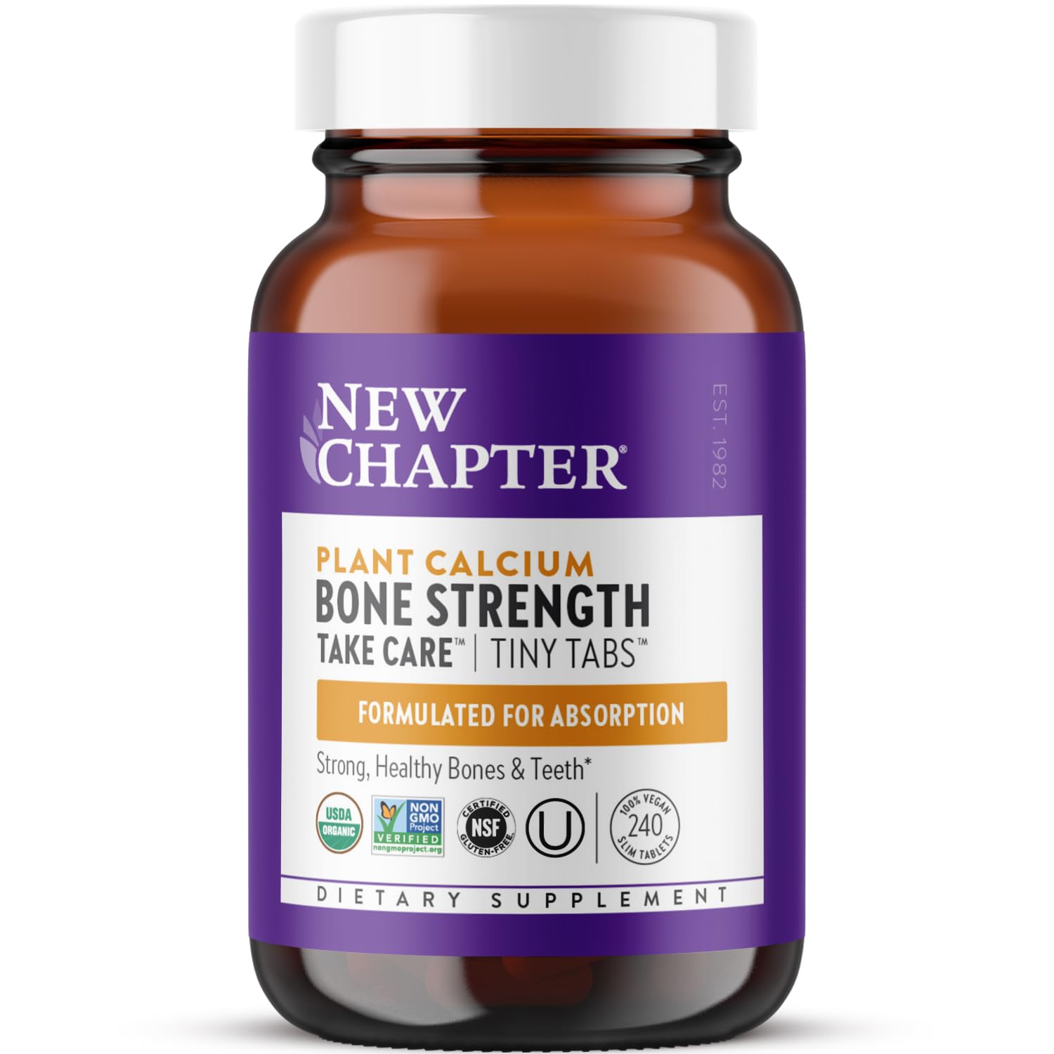 New Chapter Calcium Supplement - Bone Strength Tiny Tabs Organic Red Marine Algae Calcium - with Vitamin D3+K2 + Magnesium, 70+ Trace Minerals for Bone Health, Gluten Free, Easy to Swallow - 240 ct