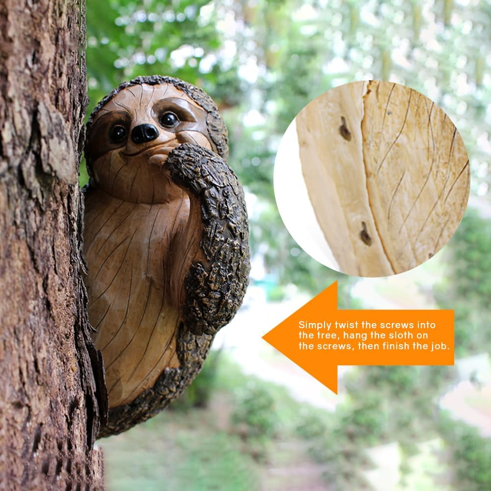 Sloth Tree Hugger, Spring Outdoor Decorations, Resin Garden Sculpture Ornament, Tree Peeker Statue, Easter Garden decor Sloth Gift for Housewarming, Handmade with Details, Durable & Waterproof