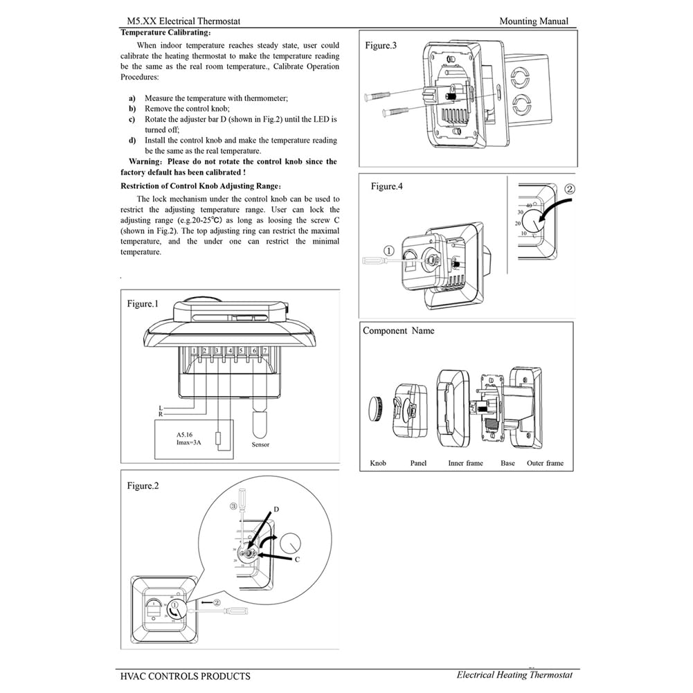 Thermostat Mécanique Régulateur de Chauffage au Sol à Distance Régulateur de Température 16A 220V Thermostat de Chauffage au Sol