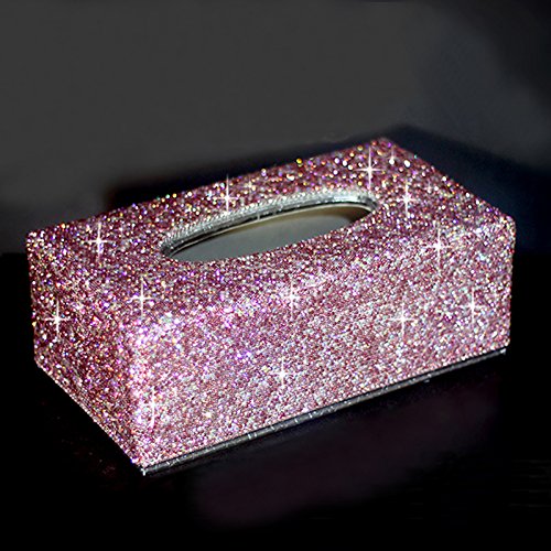 Blingchic Rectangular Pu Leather Facial Tissue Box Napkin Holder Luxury Crystal Diamond Handmade Box Holder For Home Office, Car Automotive Decoration (Pink) #TOP2