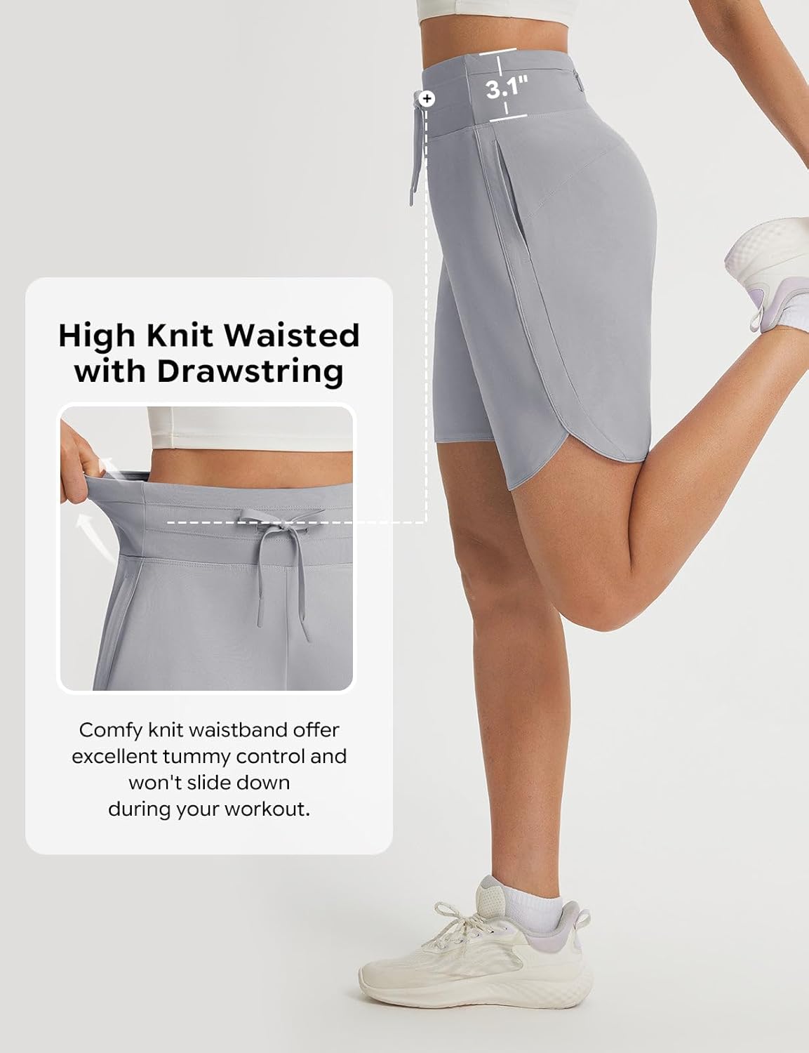 baleaf Women's 9" Athletic Running Long Shorts with Pockets Quick Dry Knee Length Bermuda Shorts High Waisted UPF 50+ - Image 6