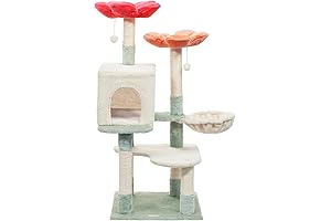 48in Cool Cat Tree Tower with Hanging Basket, Plush Condo, and Scratching Posts