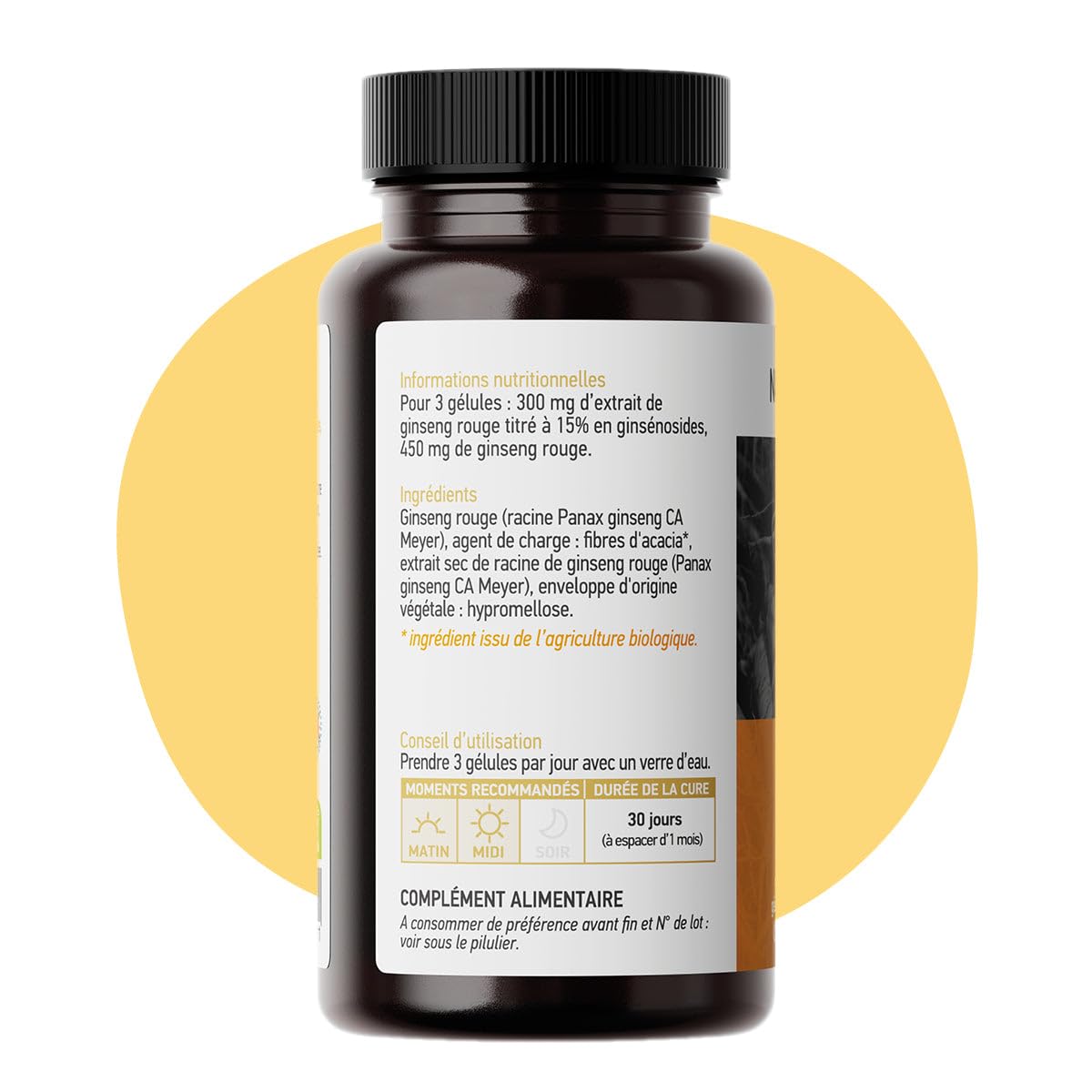 Ginseng Rouge Bio de Corée en Gélules Végétales - Naturel & Titré à 15% de Ginsénosides - Aide à Réduire la Fatigue - Tonus & Concentration - Analysé et Conditionné en France - 3 x 90 Gélules