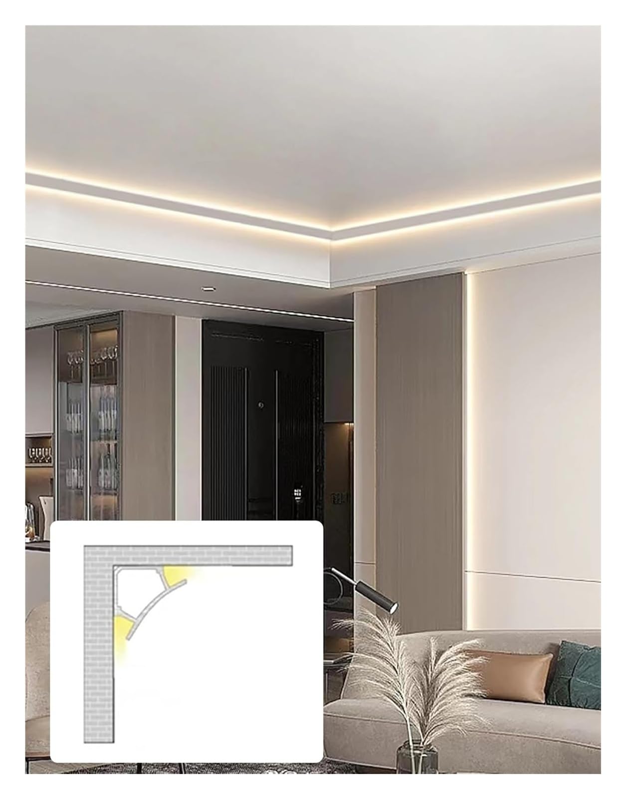 DXYOYONGMZ LED Channel, LED Strip Diffuser Channel, Home Decor Indirect Lighting Crown Molding for Ceiling/Wall Corner, Surface-Mounted Led Light Channel Trim White