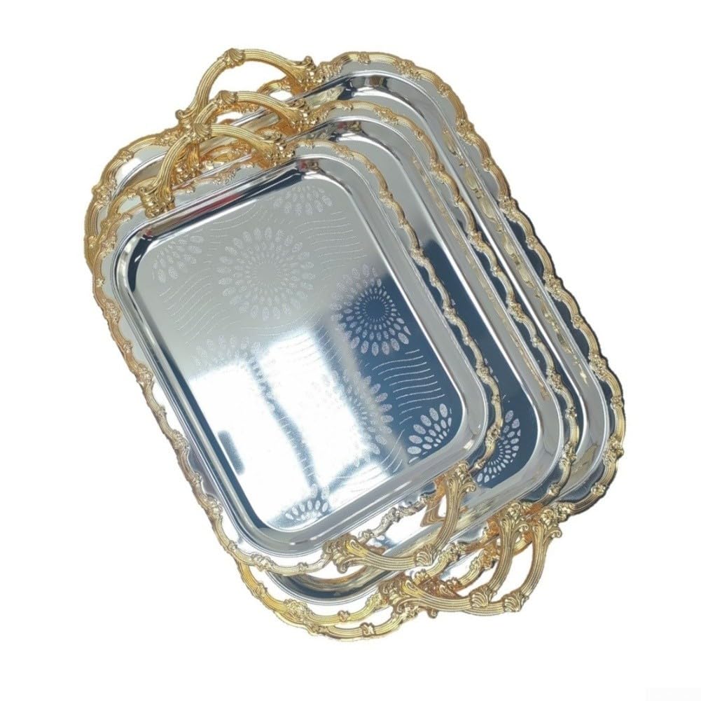Set Plateaux Métal 3 Tailles Dorure Or et Argentée
