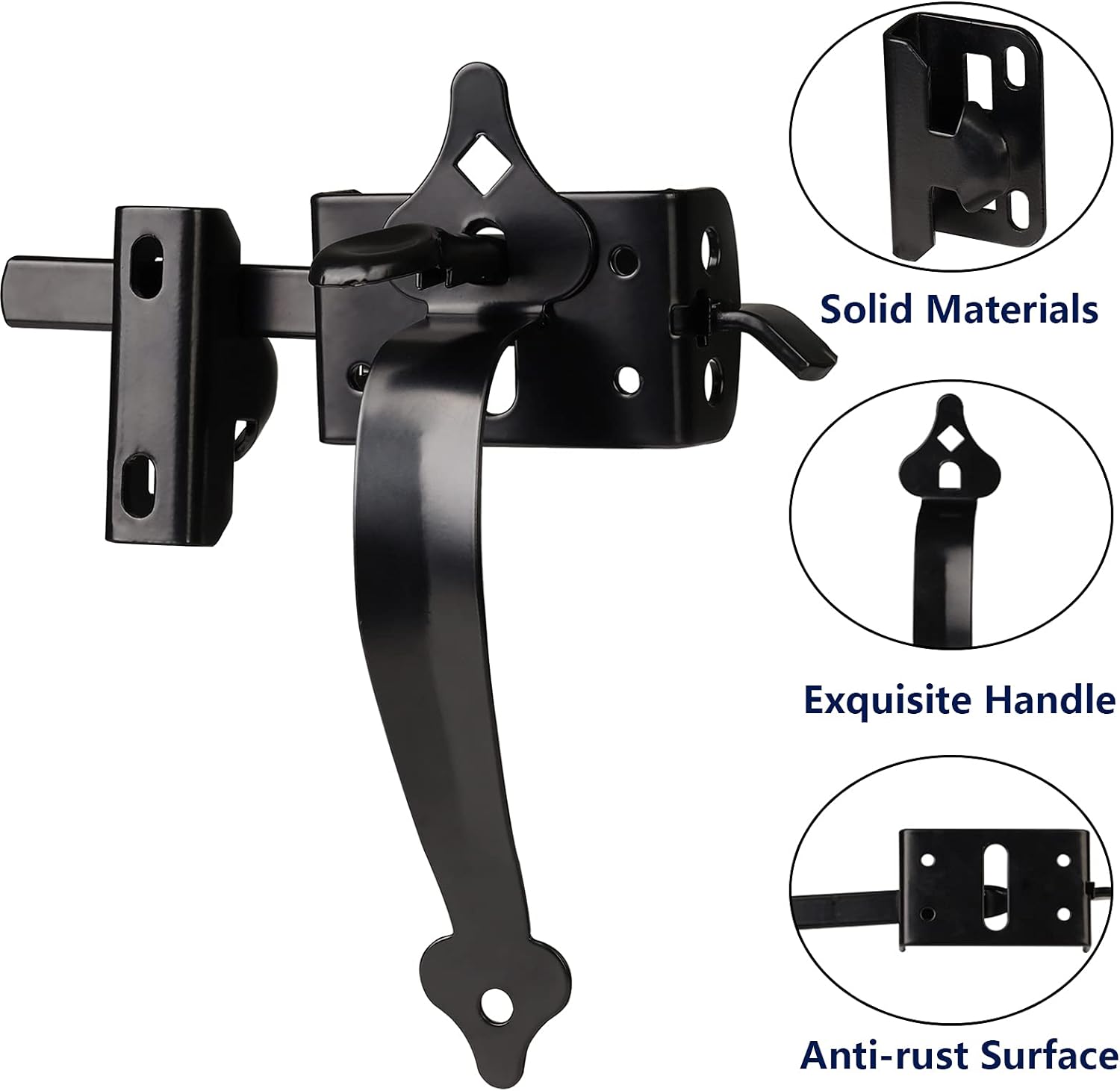 Gate Latch, Thumb Latch Hardware, Gate Latch for Wooden Fence Heavy Duty, Self Locking Latches with 8 inch Handle, Gate Kit for Wooden Fence & Swing Outdoor Gate – Steel, Black Finish