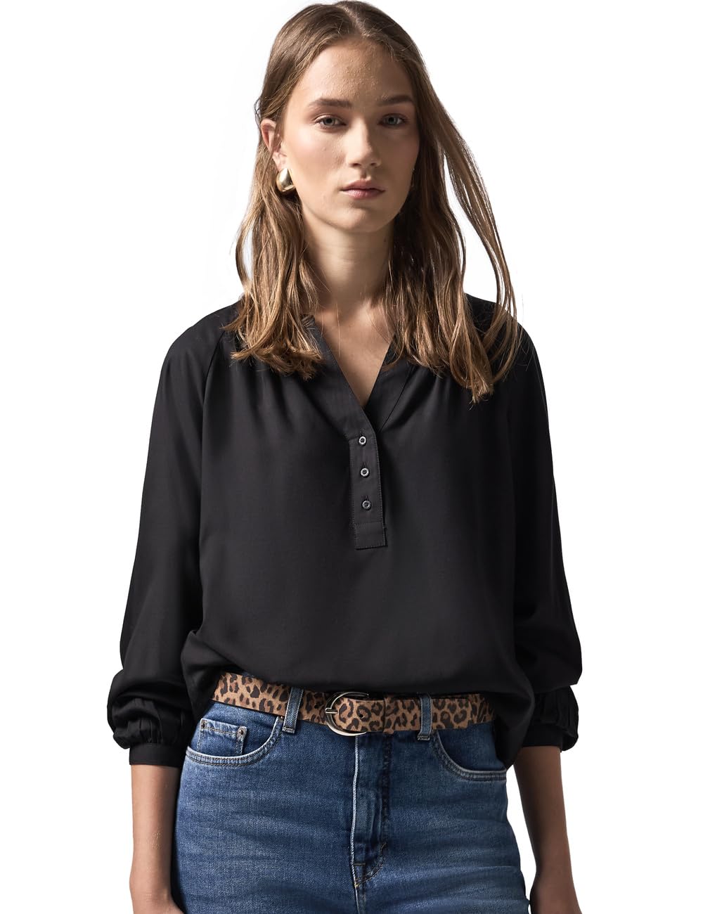 Street One Studio Raglan Blouse in Plain Colour, Black, 10