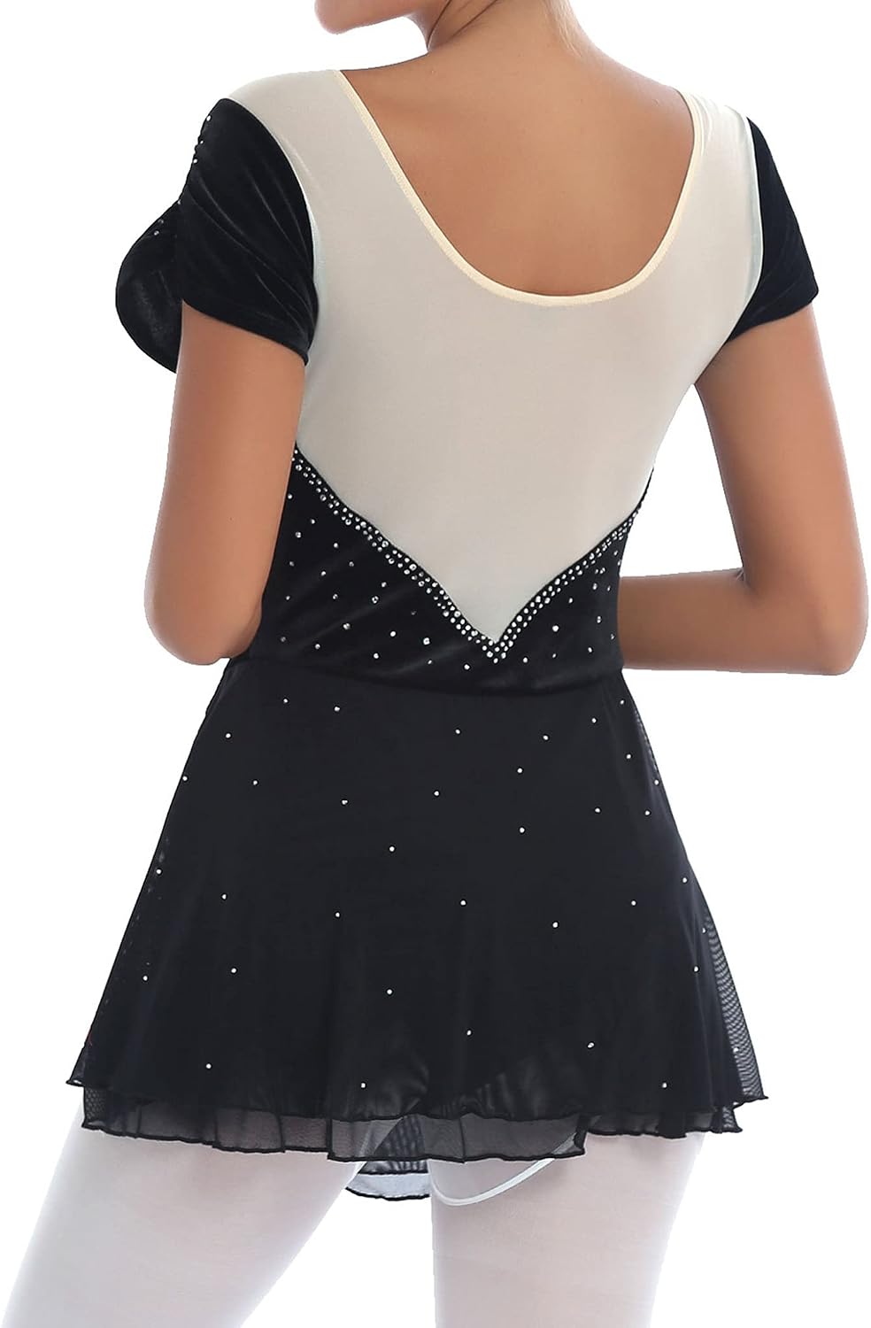 Women Velvet Mesh Skirt Ice Figure Skating Dress Rhythmic Gymnastics Leotard Performance Dress
