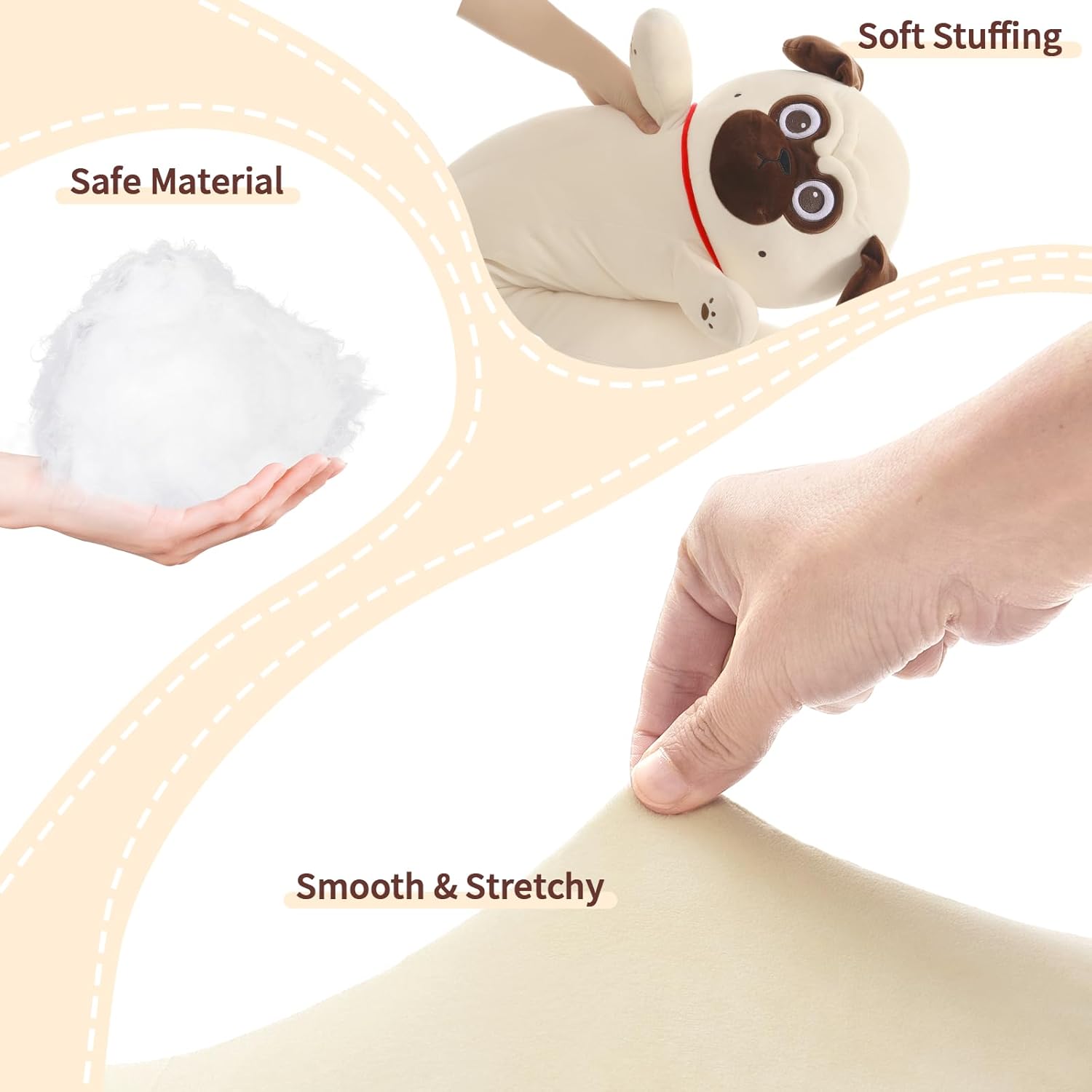 MaoGoLan Super Soft Stuffed Dog Pug Plush Pillow 43 inch Long Puppy Stuffed Animal for Girls Kids Body Pillow, Bulldog Stuffed Animal Pug Lovers Gifts Christmas Valentine's Day Halloween