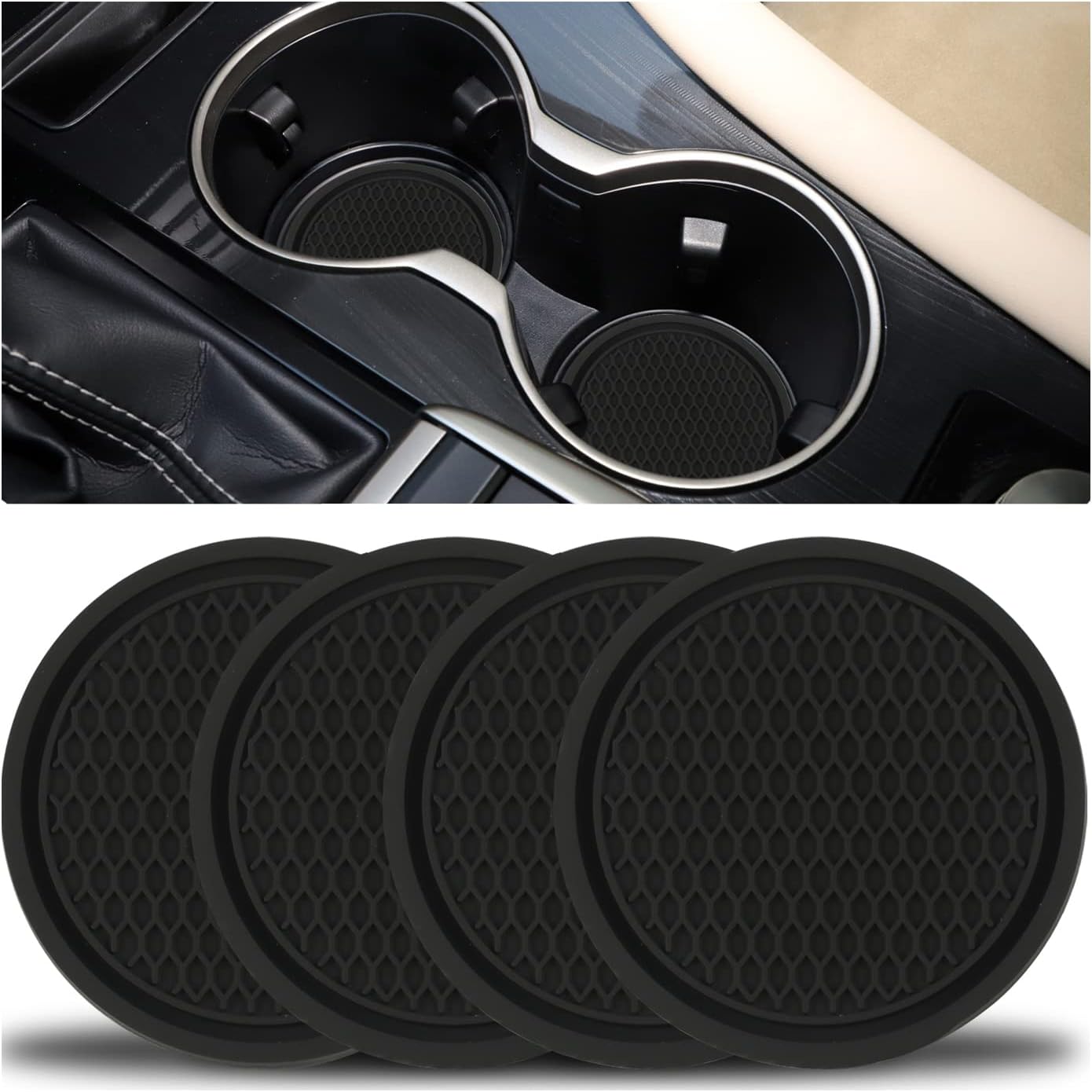 Mrs Fix® (Black) Car Cup Coaster, 4PCS Universal Non-Slip Cup Holders Embedded in Ornaments Coaster, Car Interior Accessories Compatible with S-ail Hatchback