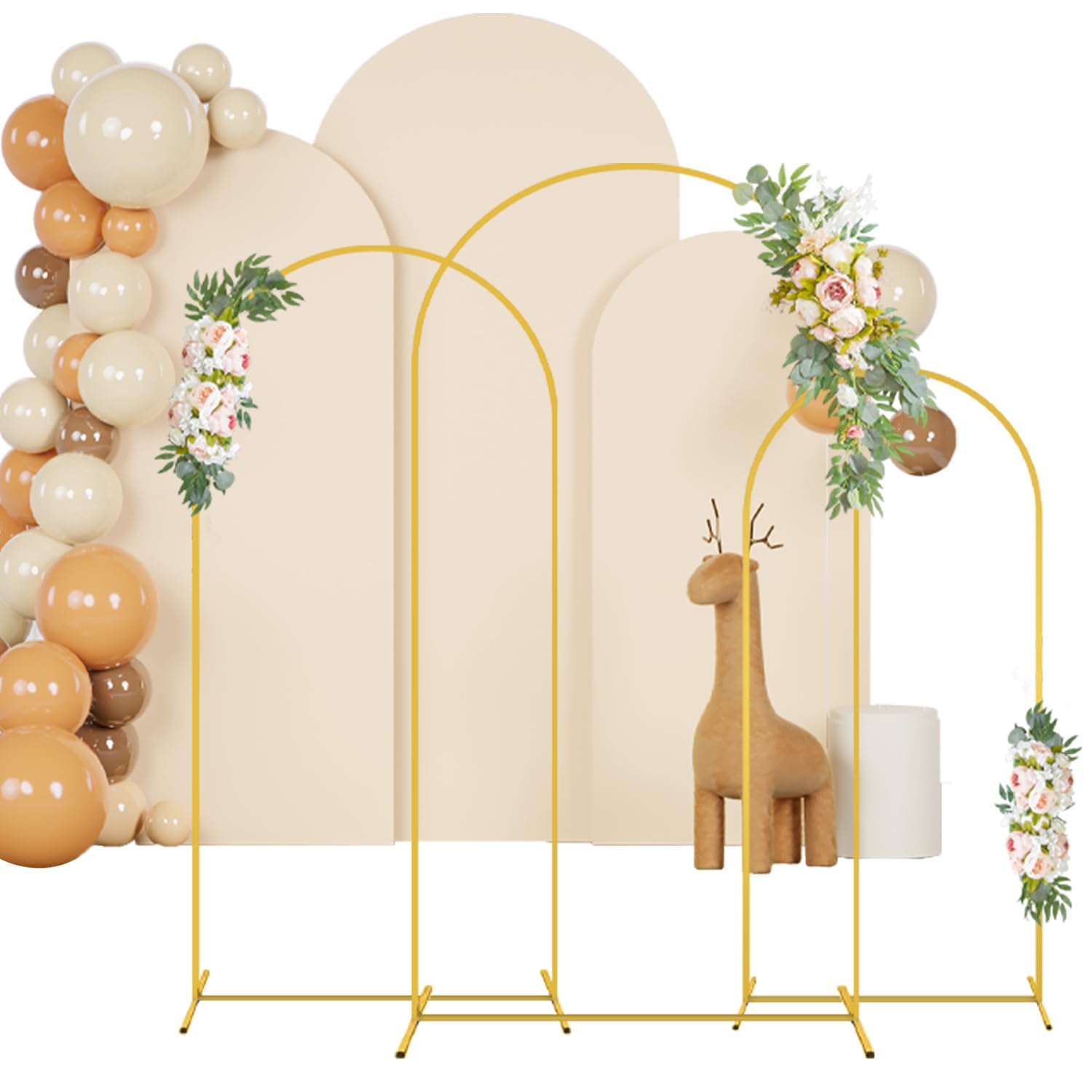 FANPROMS Wedding Arch Stands and Beige Arch Covers 6FT 6.6FT 7.2FT Spandex Arch Stand Cover for Metal Round Top Balloon Arched Frame for Birthday
