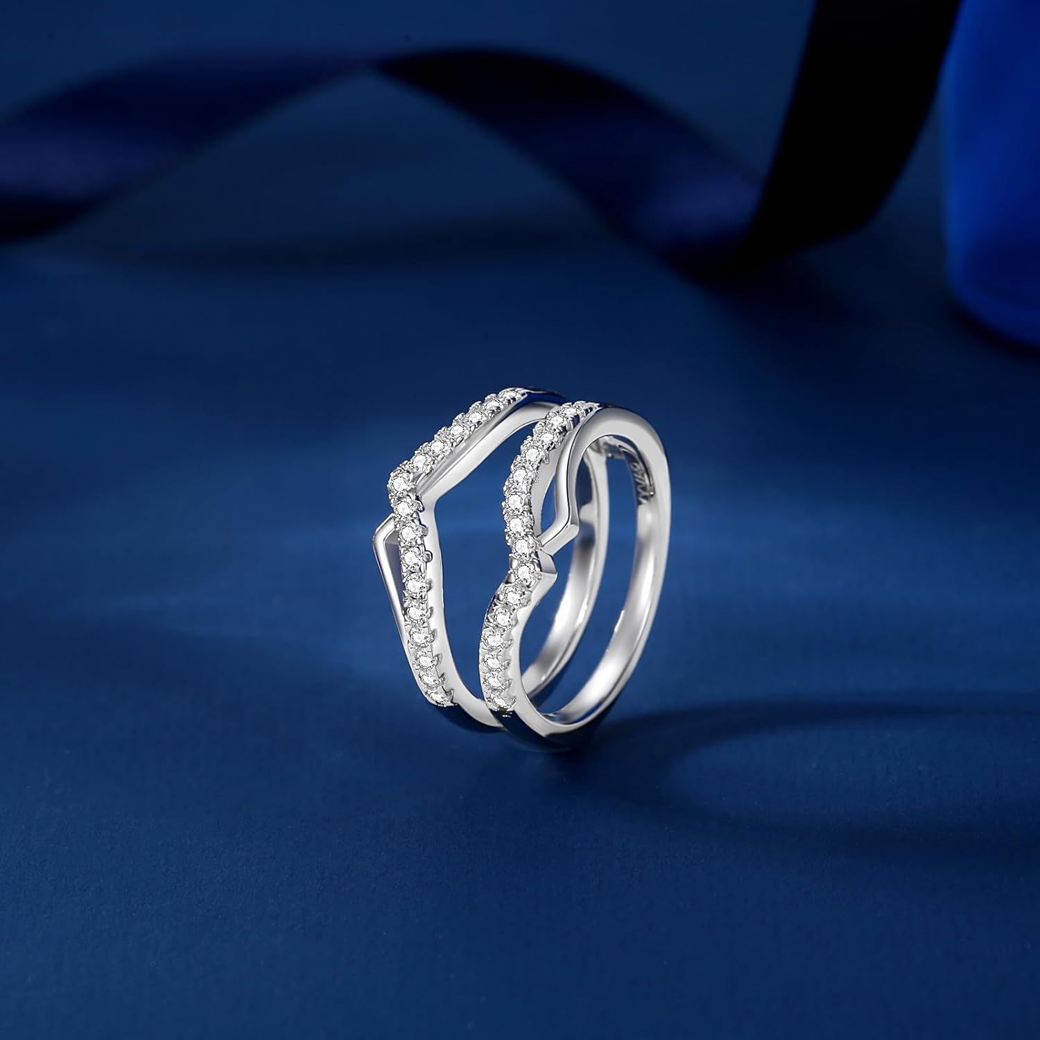 Moissanite Rings, Enhancer Guard Engagement Rings for Women, 2 Row Half Eternity Lab-Created Wedding Bands S925 Sterling Silver Round Cut D Color VVS1 Clarity (Size 5-11)