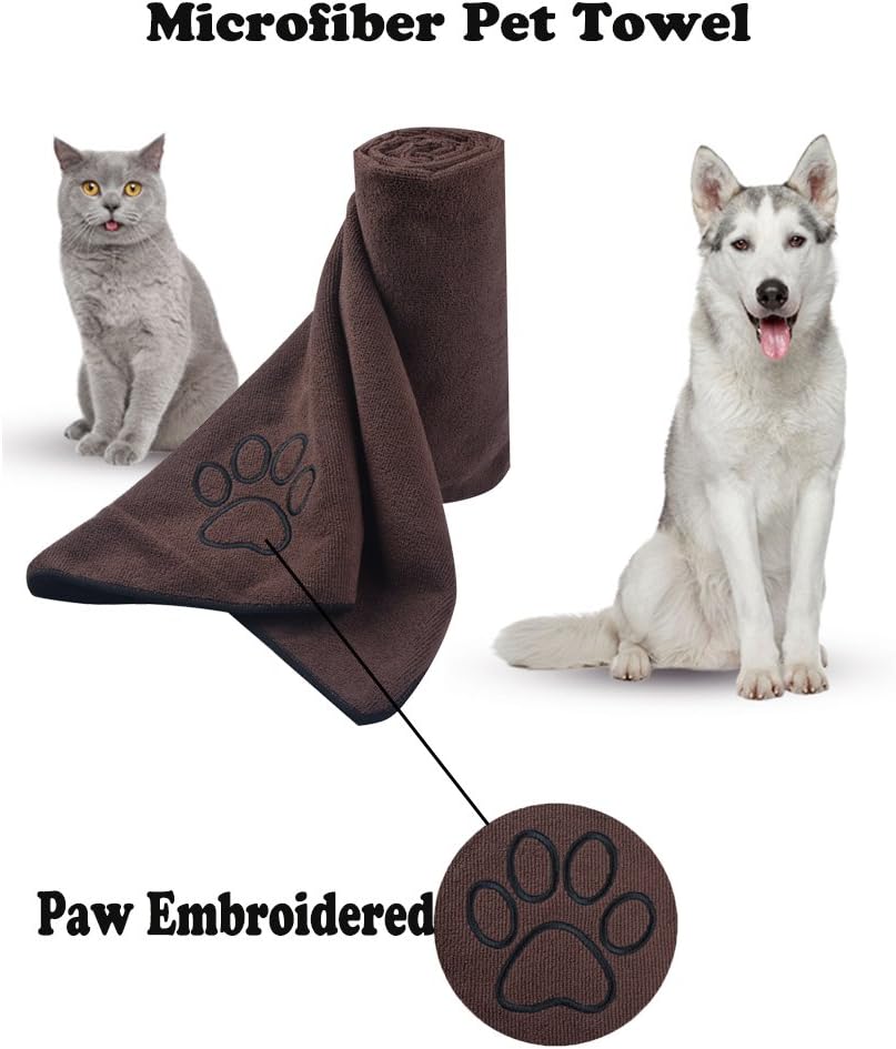 KinHwa Dog Towel Super Absorbent Pet Bath Towel Microfiber Dog Drying Towel for Small, Medium, Large Dogs and Cats 30inch x 50inch Brown