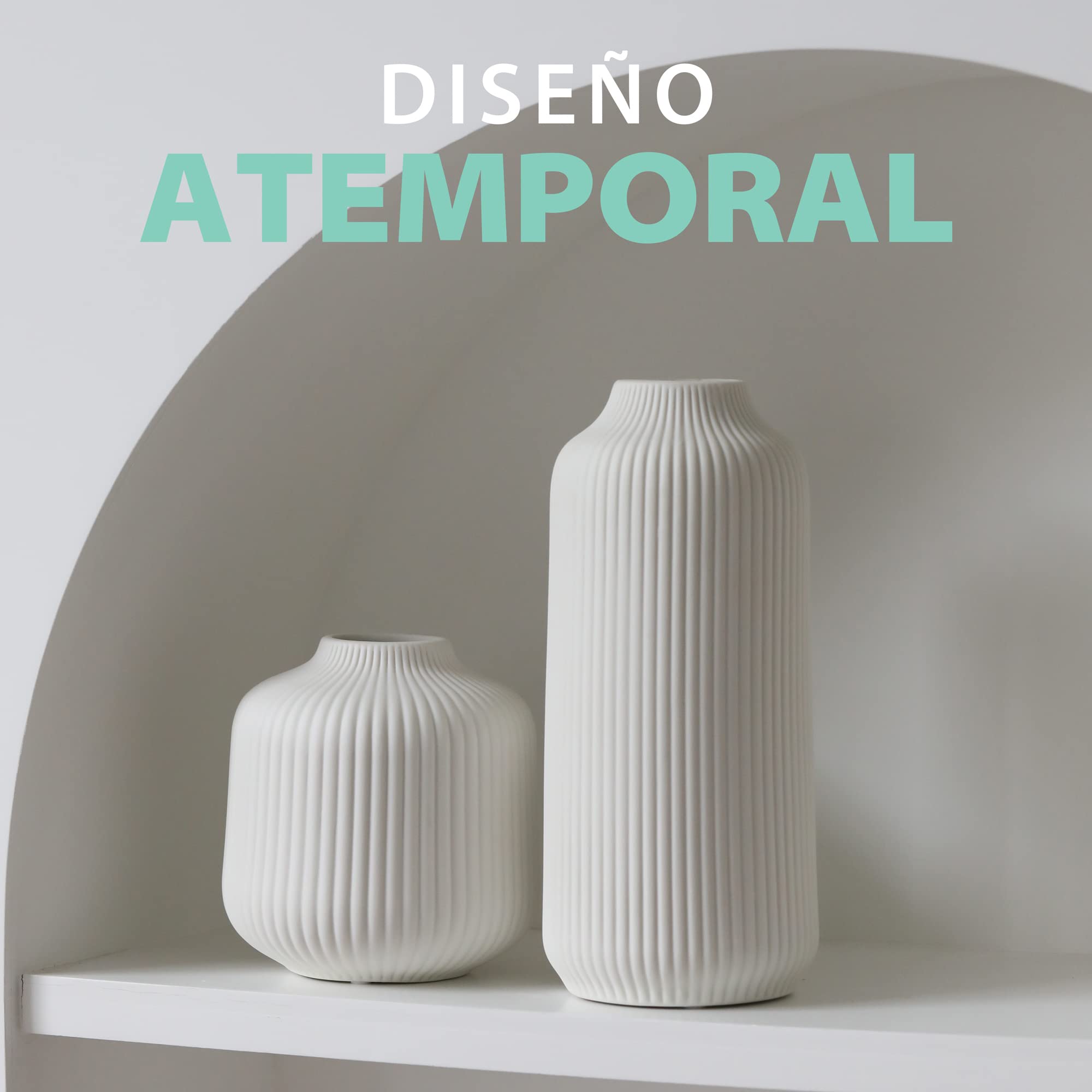 flature Jarrones de Cerámica en Estilo Nórdico, Jarrón Deco para Hierba de la Pampa como Deco Boho, Jarrón Blanco Mate, Decoración Escandinava para el Hogar para Flores Frescas y Secas (Set de 2)