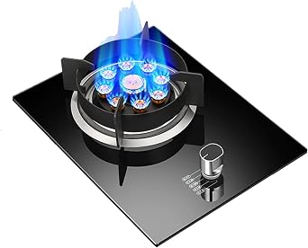 Burner Gas Cooker gas hob 33CM Built-in Indoor Gas Hob, Natural Gas/Propane Gas,Black Tempered Glass & Stainless Steel Panel In Easy To Clean,for Kitchen Camping RV And MoreF,LPG
