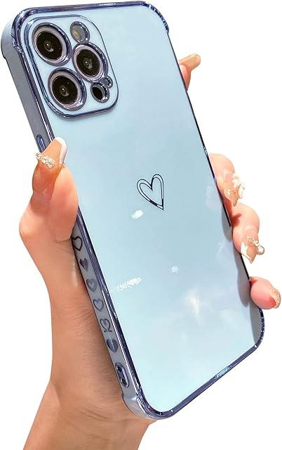 Tzomsze Cute Case Compatible with iPhone 13 Pro 6.1-inch, Soft TPU Luxury Electroplate Edge Bumper Phone Case, Full Camera Lens Protection & Airbag Shockproof Reinforced Corners Case Cover, Light-Blue