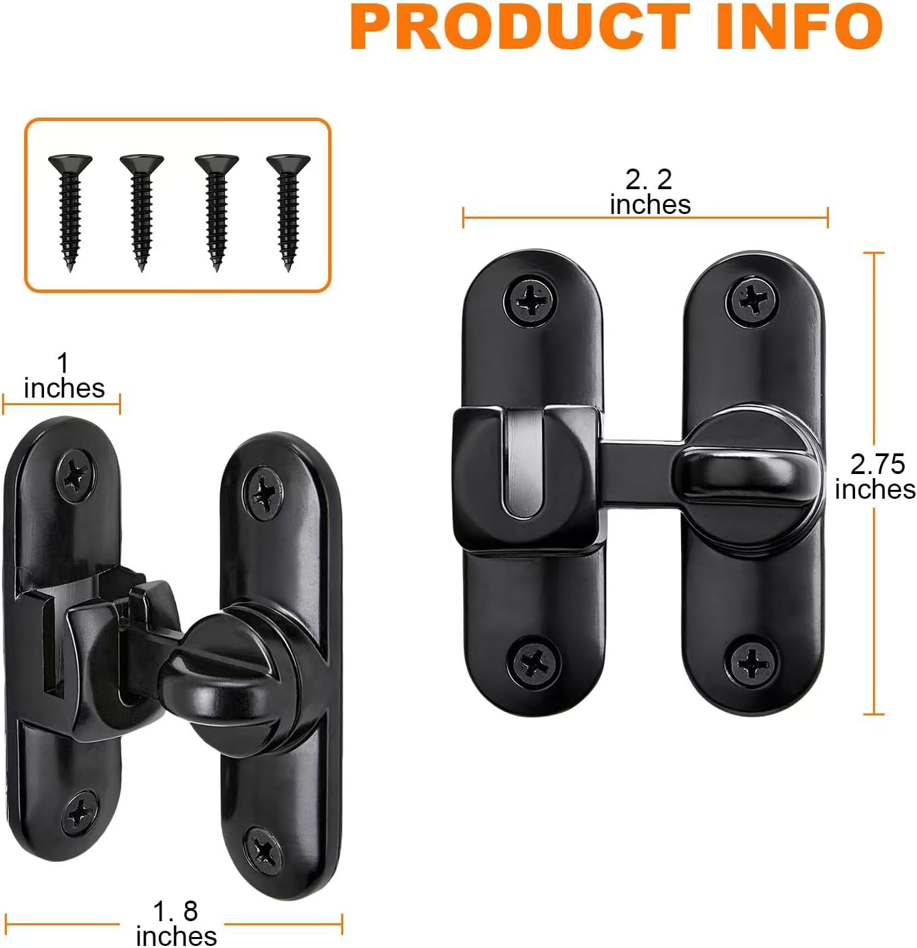Upgraded Barn Door Lock Latches - 90/180 Degree Gate Lock, Flip Gate Latches Hardware Protecting Safety Sliding Gate Latches for Barn, Garden, Bathroom, Cabinet, Window, Sliding Door