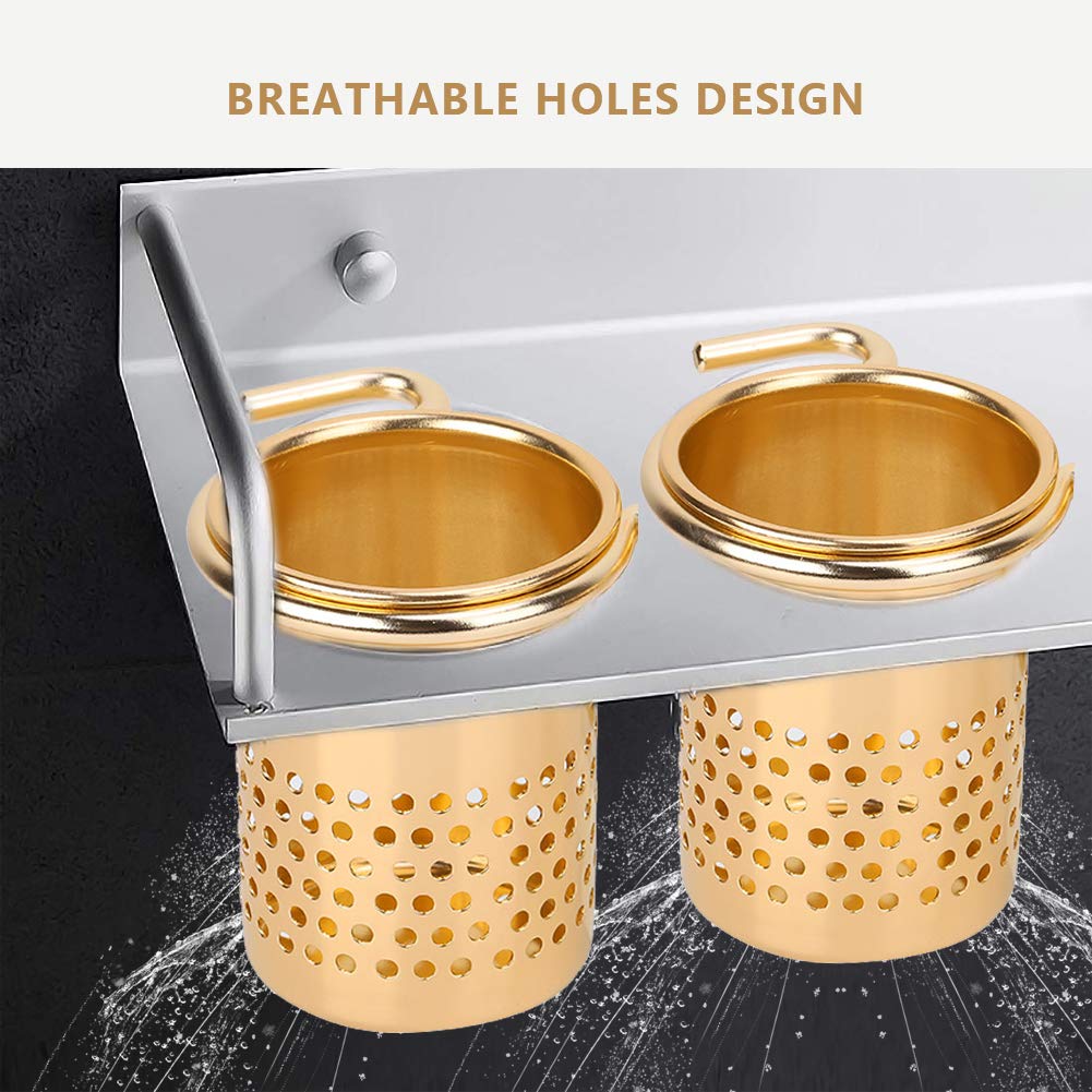 Gold Blow Dryer Holder Wall Mount, Hair Dryer Holder Space Aluminum Wall Mounted Blow Dryer Comb [#2]