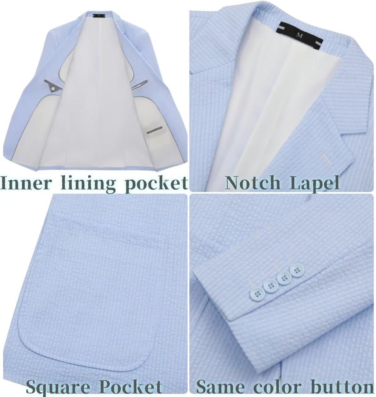 Men Seersucker Suit 2 Piece Solid Pin Stripe Suits for Men Summer Beach Wedding Outfits Slim Fit Formal Casual - Image 4