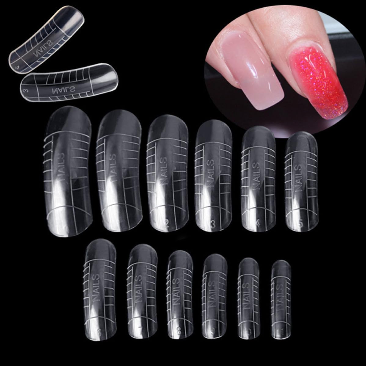 120pcs Nail Tips with Scale, Curved White Plastic