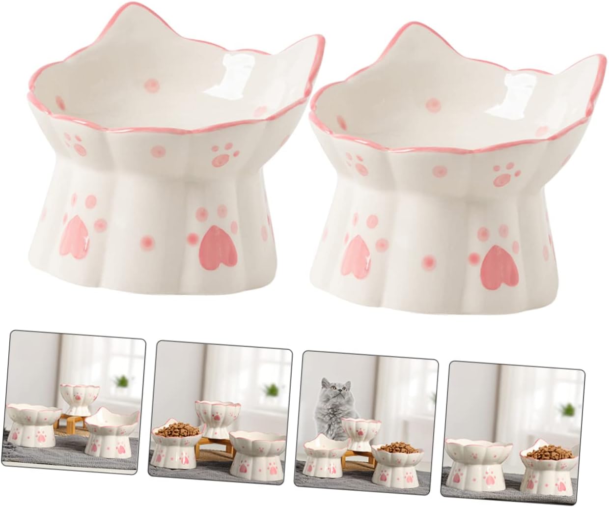 YARNOW 2pcs Elevated Ceramic Cat Bowls for Comfort Stability Neck Design for Indoor Feeding Drinking Spill Pet Feeding